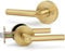 LOQRON Brushed Gold No Keys Privacy Door Handle, Round Design Keyless Heavy Duty Gold Interior Door Lever with Satin Brass Finish, Reversible for Left/Right Handed for Bedroom and Bathroom Door