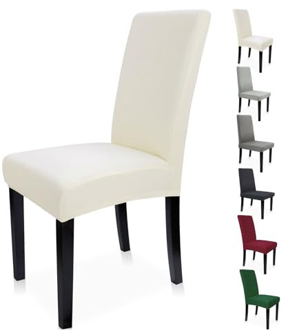 Zindoo Beige Stuhlhussen 6er Set Groß Stretch Stuhlbezug mit Unten Vorrichtungen, Abnehmbarer Waschbar Stuhl Hussen für Küche, Esszimmer, Hochzeit, Familiendekoration usw