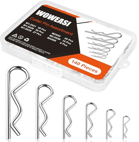 140pcs Cotter Pins, Woweasi Durable Cotter Pin Assortment Kit, Heavy Duty Carbon Steel R Clips Cotter Pins for Mechanics, Lawn Mowers, Rv Owners