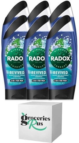 Radox Shower Gel With Hanging Hooks - Revived (dark blue) 250ml - Pack of 6