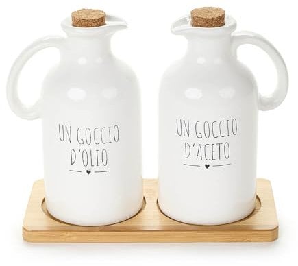 Nuvole di Stoffa Set Olio e Aceto in dolomite con base in legno e dedica My Home 29x9.5x17 cm