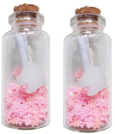 Deko Fläschchen Einhorn Sternenstaub (2er Set) mit Stern Pailletten und Papierröllchen - Wunscherfüller, Gutschein, Tischdeko