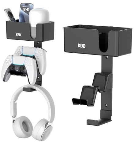 KDD Soporte Mando Pared 4 en 1, Doble Soporte para Controlador y Soporte Auriculares Gaming con Almohadillas Antideslizantes, Desmontable Soporte para Mando para PS5/PS4/Xbox/Nintendo Switch