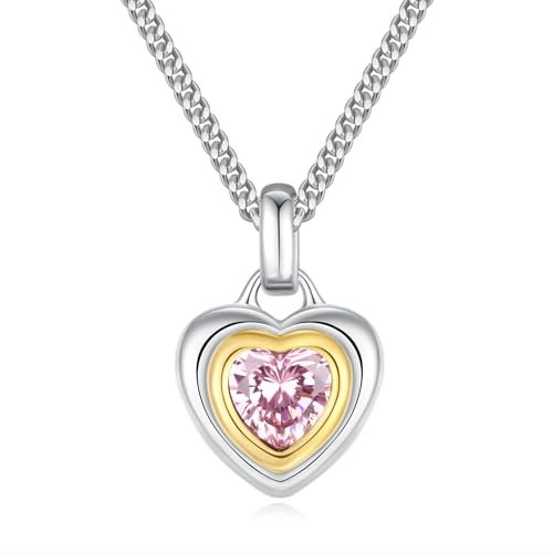 GAVU Collana Solitario Donna con Ciondolo Cuore Punto Luce di Zirconia Cubica Tormalina Rosa Pietra Portafortuna di Ottobre