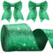 G2PLUS Grün Schleifenband mit Draht, 6CM Breite Geschenkband Glitzer, 10M Weihnachten Drahtkantenband, Grün Weihnachten Schleifenband mit Glitzer für Geschenkverpackung, Weihnachtsbäumen Deko