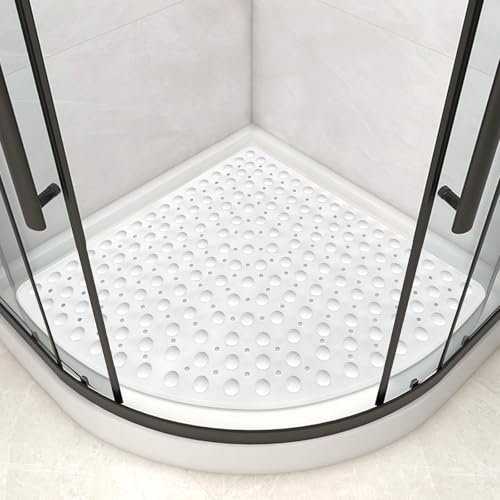 Tapis de Douche Antidérapant 70x70cm: Grand Tapis de Bain Antiderapant d'angle, Souple TPE Tapis Antidérapant Douche avec Ventouses et Trous de Vidange, Lavable en Machine (Blanc, 70x70cm)