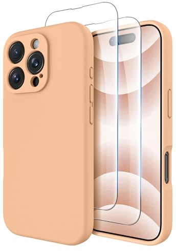 OTOFLY Compatible with iPhone 16 Pro Case with 2 Pack Screen Protectors, Compatible with MagSafe, Shockproof Military-Grade Protection, Magnetic Silicone 16 Pro Phone Case, Peach Fuzz