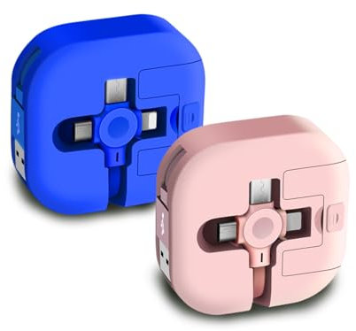 2Pack Multi 3 in 1 USB Charging Cable,[1M] Phone Stand, Portable And Convenient, 3 And 1 Retractable Charging Cable to iP/Micro USB/Type C Port, Compatible Phone, Galaxy, LG, Sony (Blue+Pink)