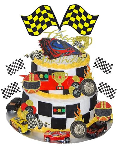 Rennauto Geburtstagsdeko Auto Tortendeko - 31 Stück Racing Car Geburtstag Party Set mit Happy Birthday Tortendeko, Racing Kuchendeko, Rennwagen Kuchen Geburtstag Deko für Junge und Mädchen