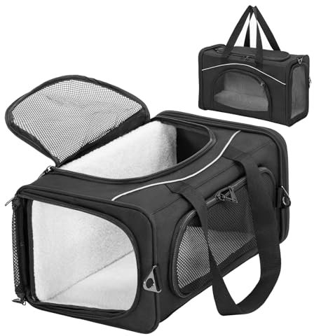 Petsfit Transporttasche Katze & Hundetasche Flugzeug | Flugtasche für Hunde & Transportbox Katze | Flugtaugliche Haustiertasche | Sicherer Transport im Auto, Flugzeug und Bahn, S/Schwarz