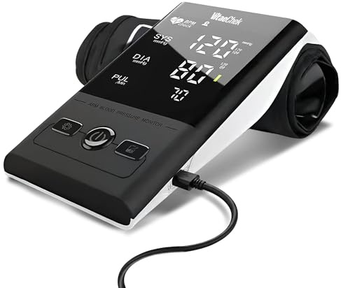 Vitaechek Misuratore pressione da braccio-sfigmomanometro digitale con polsino 22–42 cm regolabile annuncio vocale misuratore pressione professionale con display LED HD rilevazione battito irregolare