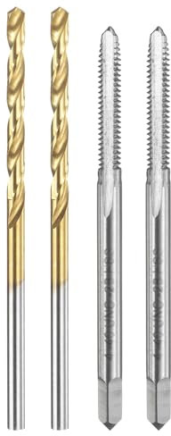 sourcing map Tap and Drill Bit Set, 2pcs 4-40 UNC Straight Flute Thread Screw Taps & 2pcs 2.3mm Twist Drill Bits, Uncoated/Titanium Coated HSS-6542 Tapping Threading Tool Kit