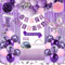 Geburtstagsdeko, Lila Rosa Party Deko Set mit Happy Birthday Banner, Konfetti Luftballons, Schärpe und Geburtstagskrone, Tischdecke, Vorhang, Pompons für Frauen Mädchen Geburtstag Deko
