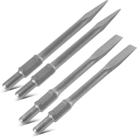 STAHLWERK Set di 4 scalpelli con 2 scalpelli piatti e 2 scalpelli a punta, 30 x 380 mm, attacco esagonale per martello demolitore | martello scalpello, martello a percussione | martello perforatore |