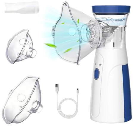 Inhalationsgerät,Ultra Leise Inhaliergeräte für Erwachsene und Kinder,Tragbare Inhaliergeräte,USB Aufladbarer inhaliergerät mit 2 Masken und 1 Mundstück,Lindern Sie Atembeschwerden - Blau