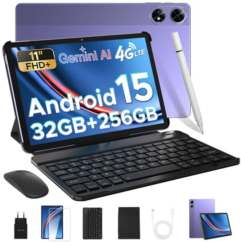 DOOGEE TAB G6+ Android 15 Tablet 11 Zoll, FHD+, 32GB RAM + 256GB ROM, 8000mAh Akku, Gemini AI, Unisoc T7280 Octa-Core, Widevine L1, 4G LTE, Tablet mit Tastatur/Stift/SIM Card Slot/Maus/Hülle