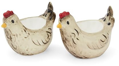 Cooksmart Hen House Lane Set of 2 Hen-Shaped Egg Cups | British Designed Farmhouse Kitchen Tableware | Hand-Painted & Embossed Stoneware | Rustic Countryside Style