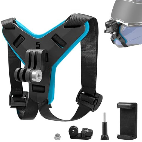 Bellanova Motorradhelm Kinnhalterung mit Verlängerungs-J-Haken-Halter, Helmhalterung für GoPro Hero 13/12/11/10/9/8/7, für DJI Osmo Action, für SJCAM, Actionkamera Zubehör (Blau)