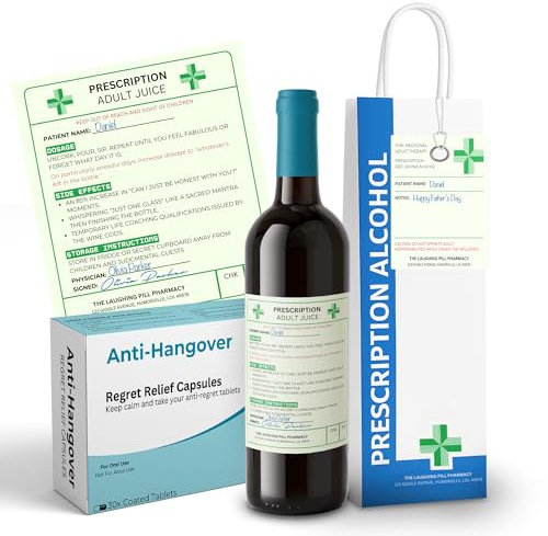 Funny Prescription Wine Label, Bag, Tag with Funny Joke Pill Box Gag Gifts- Fill Your Own Treats Joke Gifts for Him/Her | Birthday Gifts for Men/Women | Funny Gifts For Men & Women | Wine Lovers Gifts