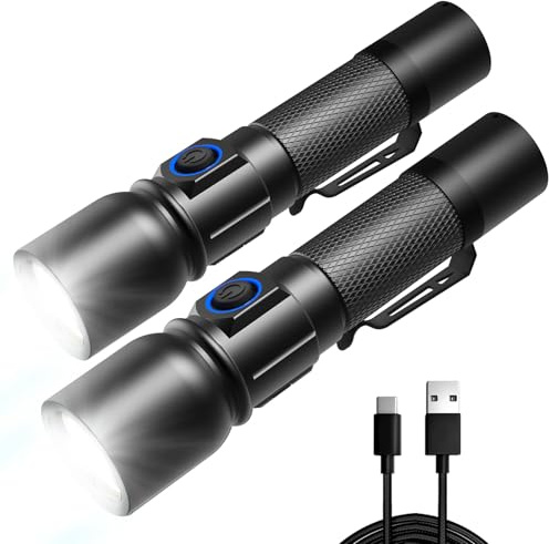 Linkind Linterna LED recargable vía USB-C, 7 modos, incluye turbo/estroboscópico/bloqueo, 1000 lúmenes de aluminio, antorcha táctica con indicador de batería, para todo tipo de climas, camping, uso
