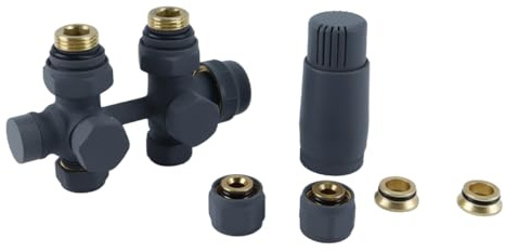 Orivin Heizkörper-Multiblock mit Thermostat – 50mm Nabenabstand, 15mm Kupfer-Ventilgarnitur-Set – Eck- & Durchgangsform mit Eurokonus
