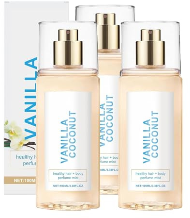 Vanille-Kokos Parfum für Haar & Körper, 100ml - Leichter Duft mit Jojobaöl, pflegend & hydratisierend, langanhaltend & nicht klebend, für Damen (100ml, 3 PCS)