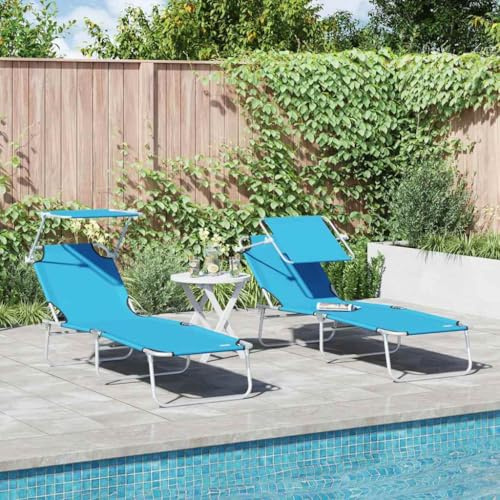 Holamys Klappbare Sonnenliegen 2er Set, hellblau, verstellbar, für Garten und Strand, robuste Outdoor-Liegen mit Sonnendach