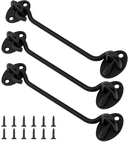 CHSEROK 3 Stück Sturmhaken mit Öse, 150mm Edelstahl Türriegel, Schwarz Verriegelungshaken, Tür Sturmhaken mit Ösen, mit 12 Schrauben, für Haus, Garten, Zaun