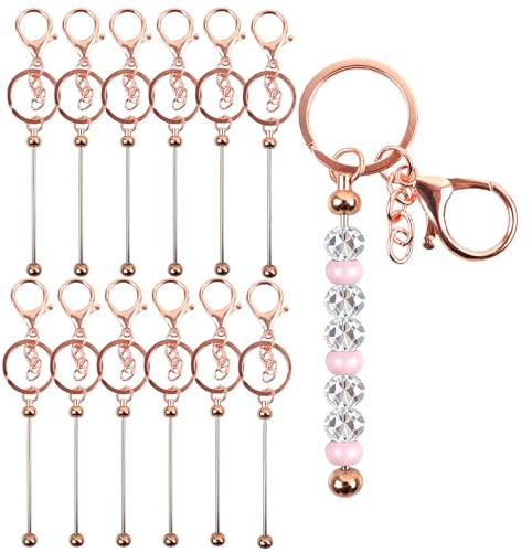 TIANCEWAN 12 Stück Schlüsselanhänger für Perlen | Gold Metall Diy Keychain Set für Schlüsselanhänger Selber Machen Perlen