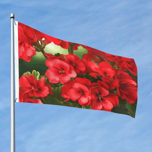 Flagge, 90 cm x 60 cm, doppelseitig, strapazierfähig, für den Außenbereich, personalisiertes Banner mit Ösen, rote Geranien, Flaggen für den Außenbereich, Frühling, Sommer, Gartenflagge für Hof, Innen
