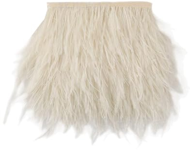 Straußenfeder-Bordüre Federborte Band Federbesatz Federfranse zum Nähen | Borte Fransen 8-10cm Feder Fringe Trim Feder Fransen Band,DIY Kleid Nähen Kleidung Zubehör Kostüme,1 Meter,Beige