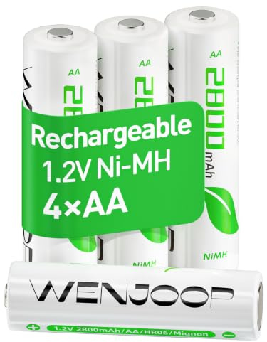 WENJOOP AA Rechargeable Batteries 4 Pack, 2800mAh NiMH 1.2V Double A Batteries, Low Self Discharge, Pre-Charged, for Game Controllers, Toys, Flashlights, Remote Controls
