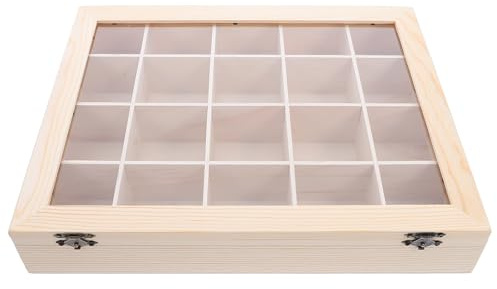 FOMIYES Holz Kristallbox mit Durchsichtigem Deckel 20 Fächer Verstellbar Aufbewahrung für Mineralien Edelsteine und Steinsammlung Geschenk für Geologie Interessierte
