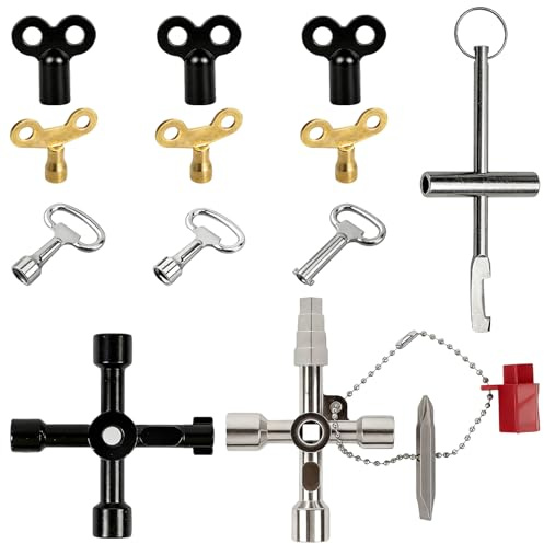 Heizungsentlüftungsschlüssel 12 PCS Set, Entlüftungsschlüssel für Heizkörper, 4 Wege Kreuzschlüssel Schaltschrankschlüssel 4 Kant Schlüssel Wasserhahn Schlüssel für Heizkörper