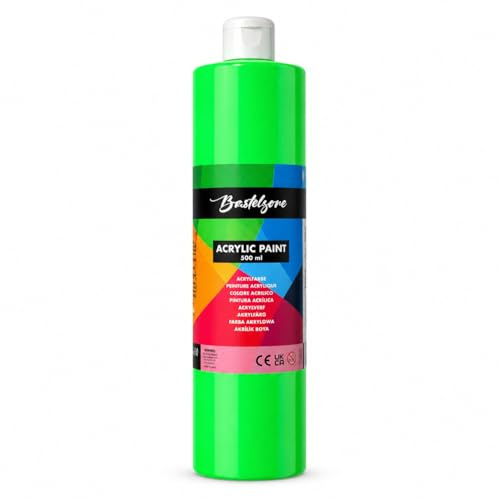 Neon-Acrylfarbe 500 ml für Erwachsene. Fluoreszierend - Neon Grün | Hochpigmentierte Künstlerfarbe. Wasserfest & Vegan. Für Leinwand, Holz, Papier, Stein, Stoff, Metall & Acryl-Pouring