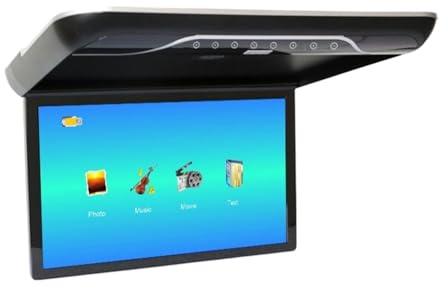 Monitor da tetto for auto 19 pollici con schermo LCD MP5 ribaltabile, video multimediale soffitto, display, trasmettitore FM integrato(Black)
