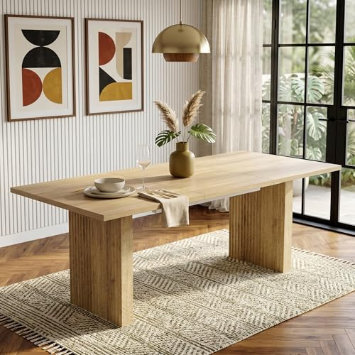 Merax Ausziehbarer Esstisch 140/200 * 90 cm, einfacher rechteckige Tisch für 6-8 Personen, mit abgerundeten Ecken, verdickte Tischplatte, für Wohnzimmer Esszimmer Küche Büro Garten, Eichenfarbe