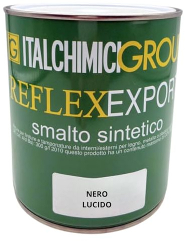 Smalto Sintetico Nero Lucido 750 ml per Esterni e Interni - Vernice Brillante ad Alta Resistenza per Legno e Ferro | Applicazione a Pennello o Spruzzo