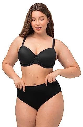 Ulla Popken Women's Underwired Bra, Soft Cup Non-Padded Wired Bra Black 48C