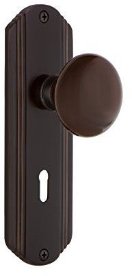 Nostalgic Warehouse Deco Plate with Keyhole Single Dummy Brown Porcelain Door Knob in Timeless Bronze