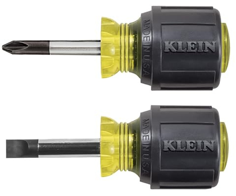 Klein Tools 85071 Stubby Slotted and Phillips Screwdriver Set, Made in USA, with 5/16-Inch Cabinet-Tips and #2 Phillips-Tip, 2-Piece