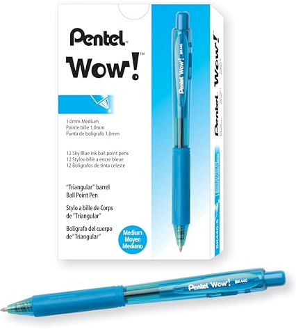 Pentel BK440 Retractable Ballpoint Pen and Ergonomic Triangular Grip Zone Pack of 12 Light Blue
