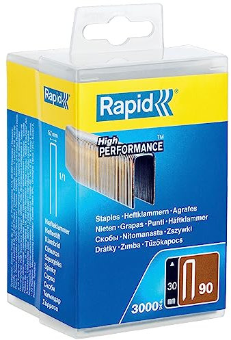 Rapid Tackerklammern Typ 90, 30mm Klammern, 3.000 Stk. Kunststoffbox, Schmalrückenklammern für Holz mit geharzte Oberfläche