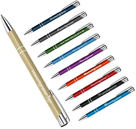 polar-effekt 10 Stück Metall Oleg Kugelschreiber mit Gravur des Namens - Personalisierte Geschenkidee Mitbringsel - blau schreibend - Farbe gold