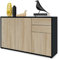 Vladon Sideboard Ben V3, Kommode mit 3 Türen und 2 Schubladen, Schwarz matt/Eiche Sägegrau (117 x 74 x 36 cm)
