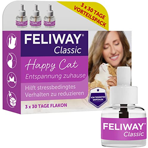 FELIWAY Classic Vorteilspack für Katzen | 3x Nachfüllflakon (neu) | Pheromone zur Reduktion von Stressverhalten | kontinuierliche Entspannung für Ihre Katze | 3x 48ml