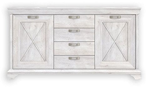 Forte Kashmir Kommode mit 2 Türen und 4 Schubladen, Holzwerkstoff, Pinie Weiß, 48,2 x 178,3 x 95,9 cm