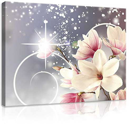 Forwall Leinwand Bilder - Abstrakt Blumen Magnolie 3D Magie - 80x60 cm | Leinwandbilder, Bild auf leinwand, Wandbild XXL groß Wandbilder für Wohnzimmer Schlafzimmer Wohnzimmerbilder