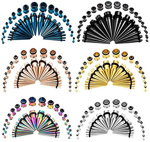 TBOSEN 36 STK Colorful Ear Tapers Stretching Kit Edelstahl Gauges Ohr Plugs Tools Set Eyelet 14g-10mm