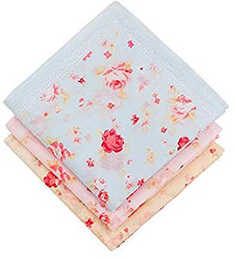 HOULIFE Femme Mouchoirs Tissu en Pur Coton 45 X 45cm Motif Rose pour Usage Quotidien Lot de 3 Pièces,Multicolore,Taille unique